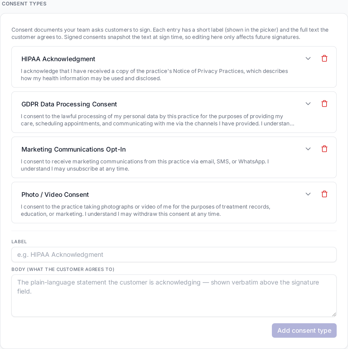 Account General — Consent types