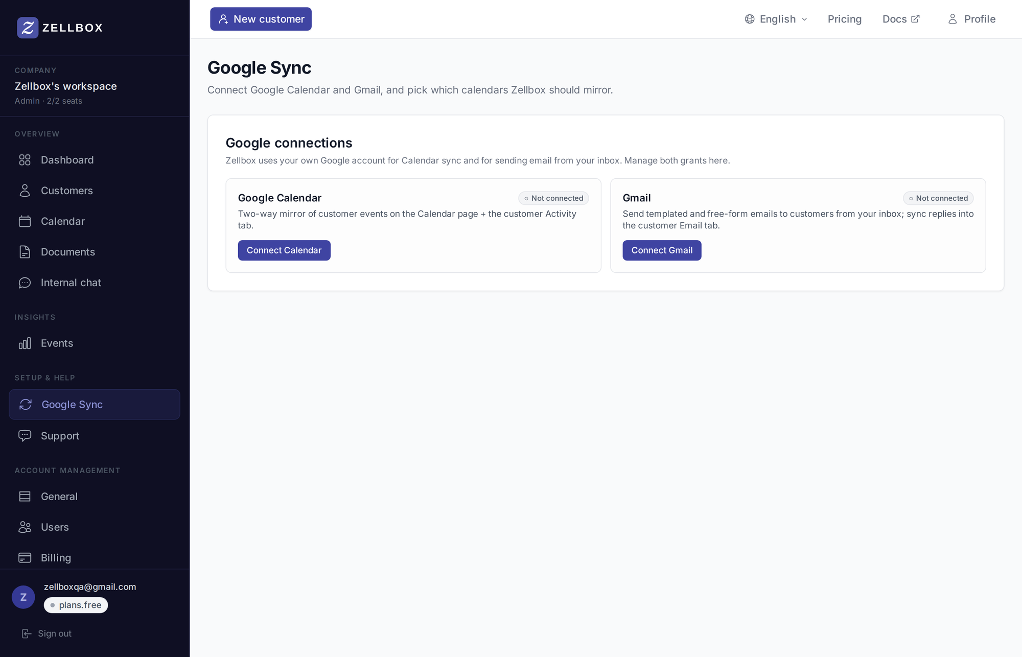 Google sync page