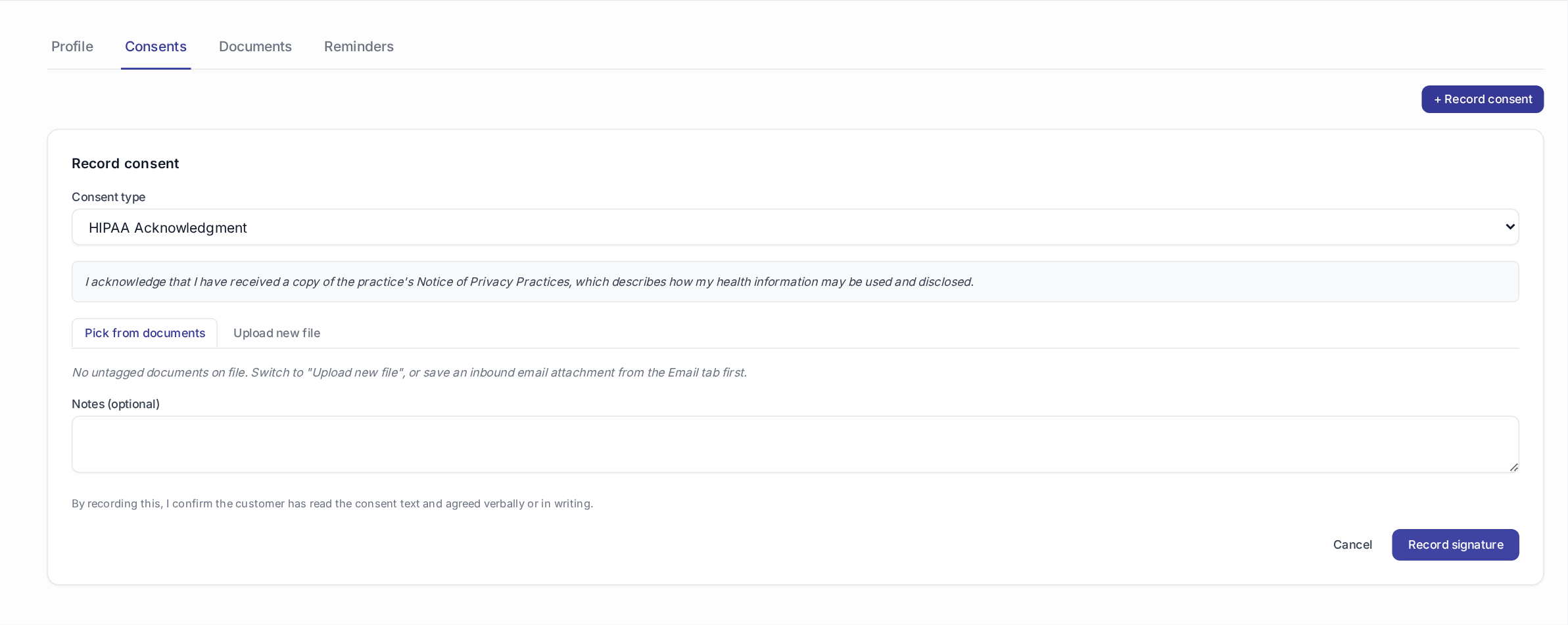 Customer detail — Consents tab