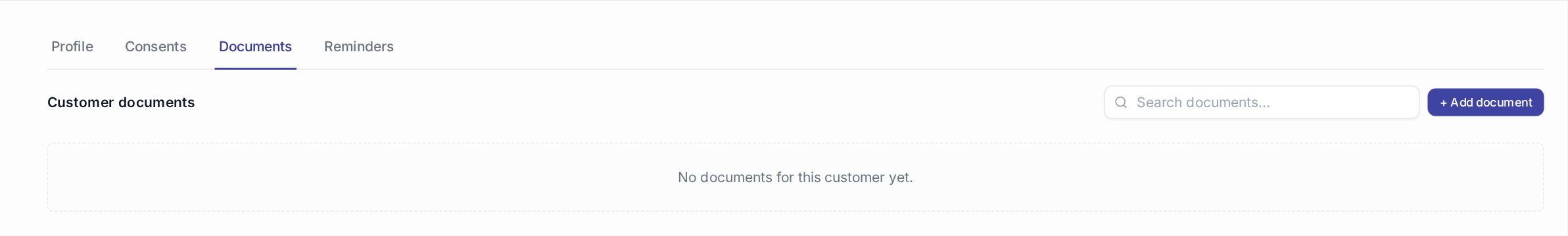 Customer detail — Documents tab