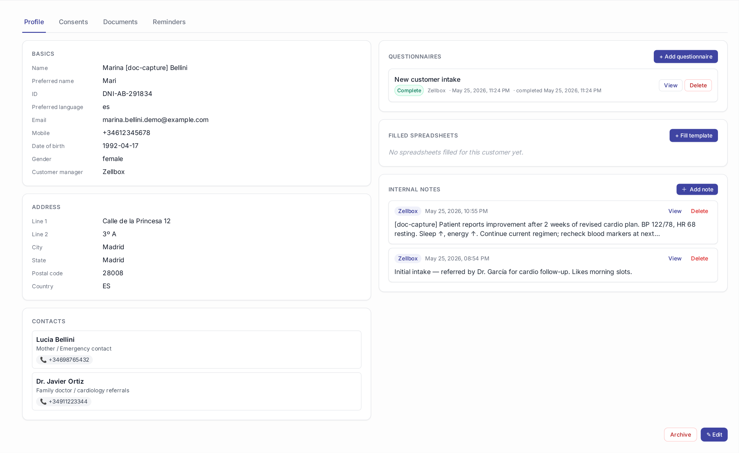 Customer detail — Profile tab