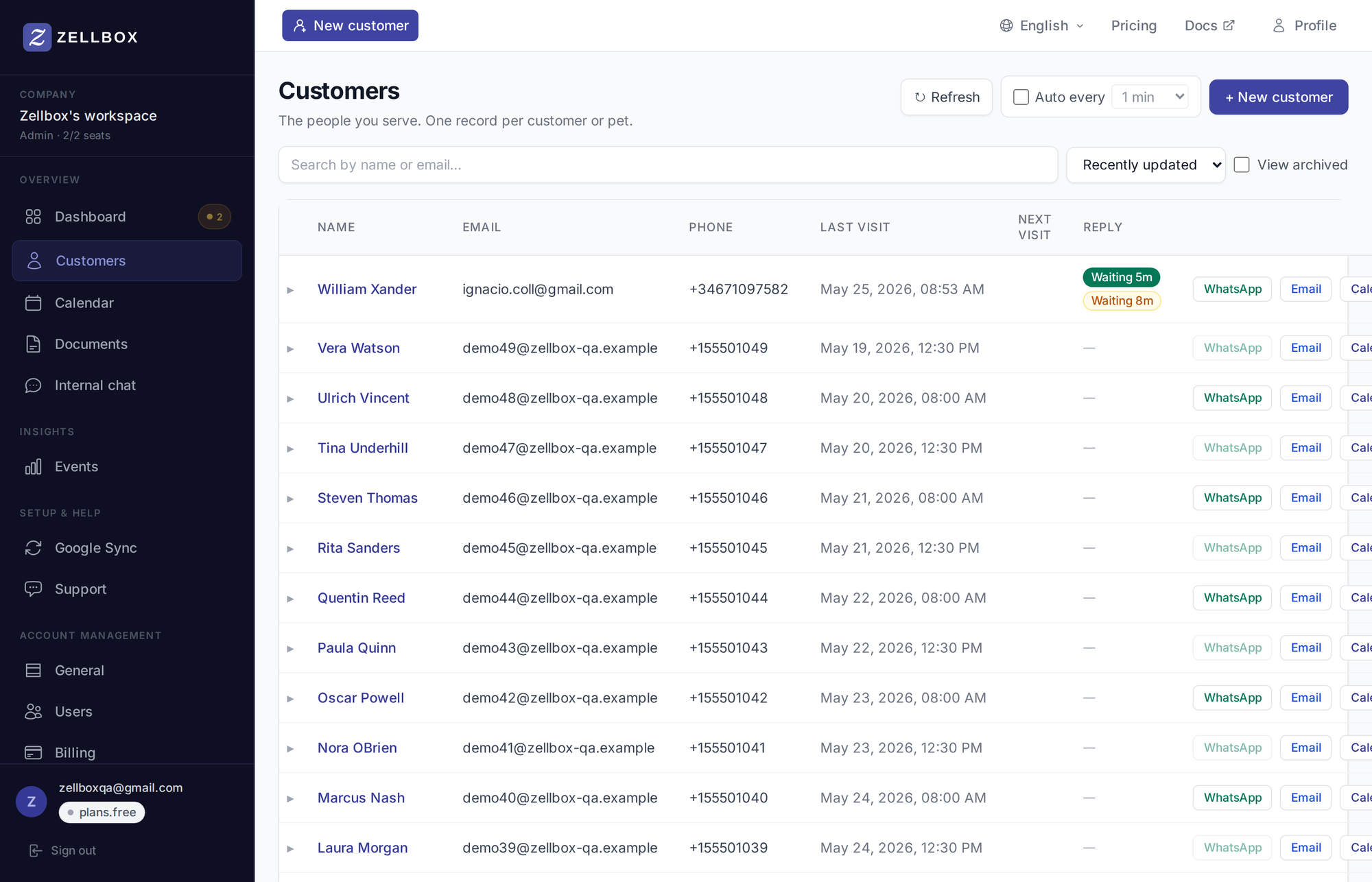 Customers list