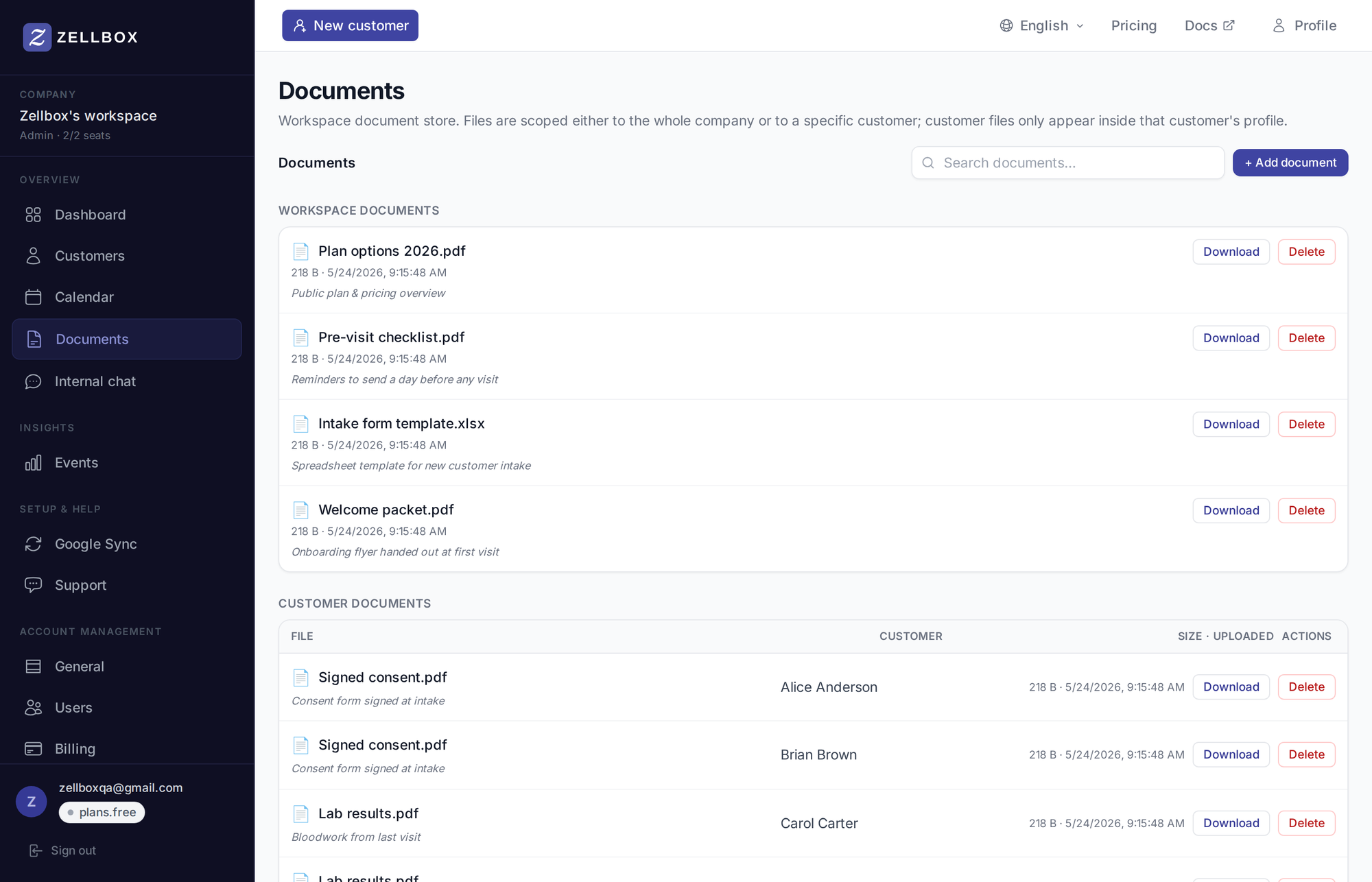 Documents page