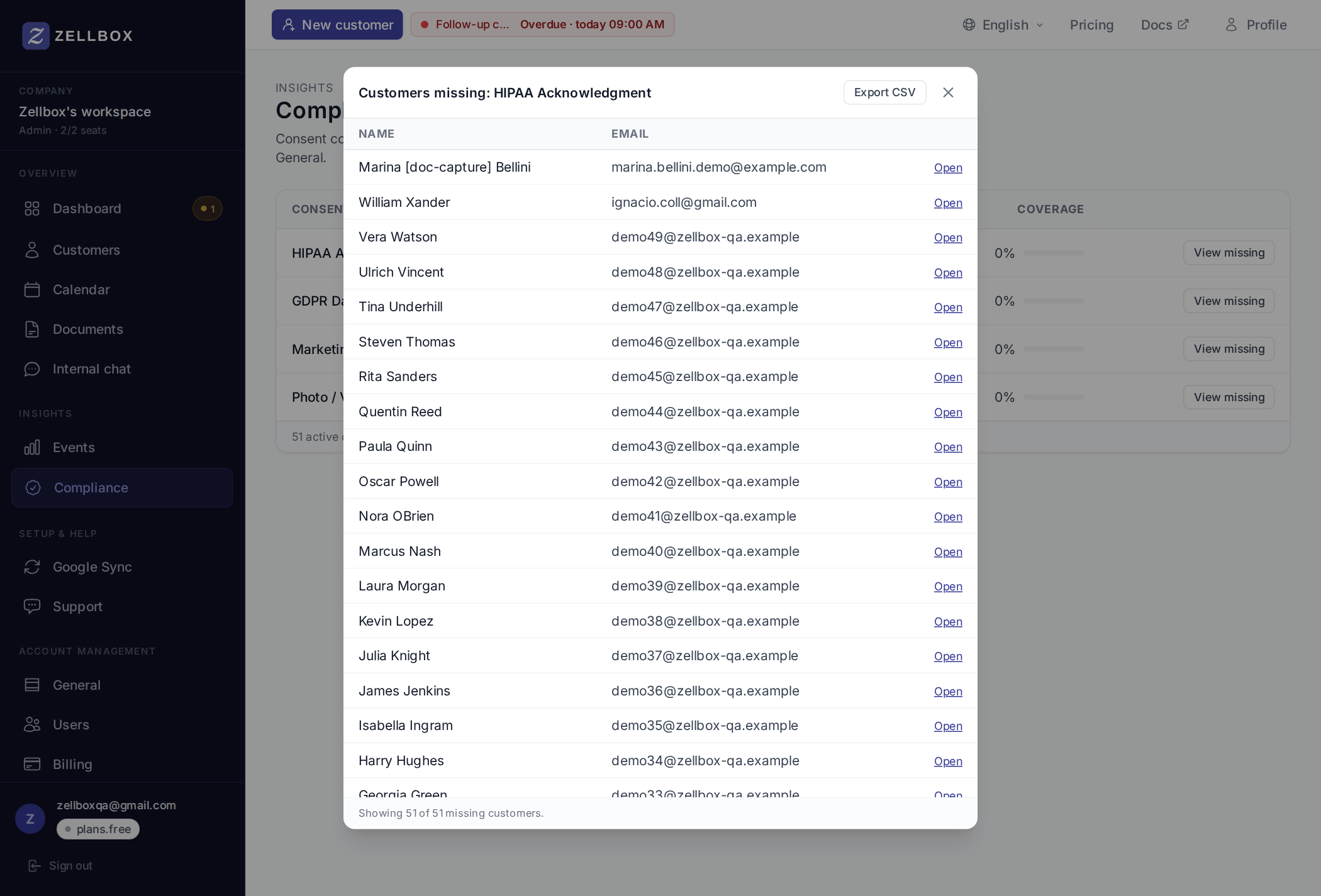 Missing customers popup